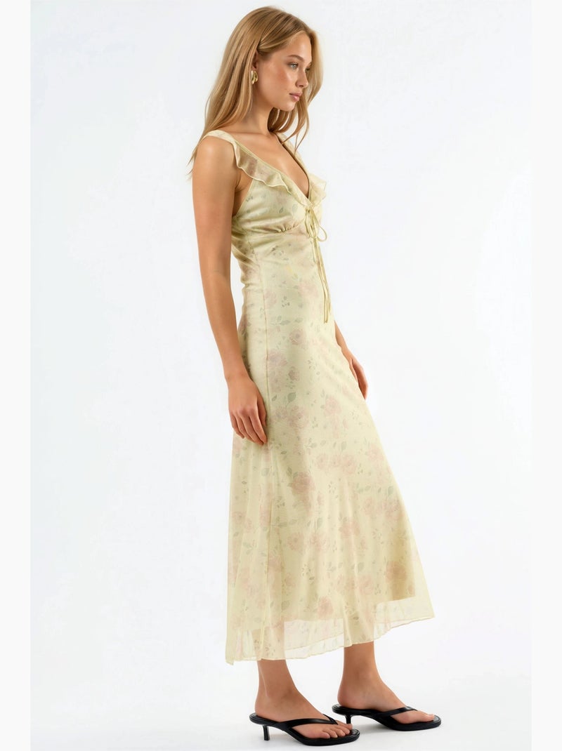 Vestido midi floral con cuello en v hiccup Crema - Kiabi