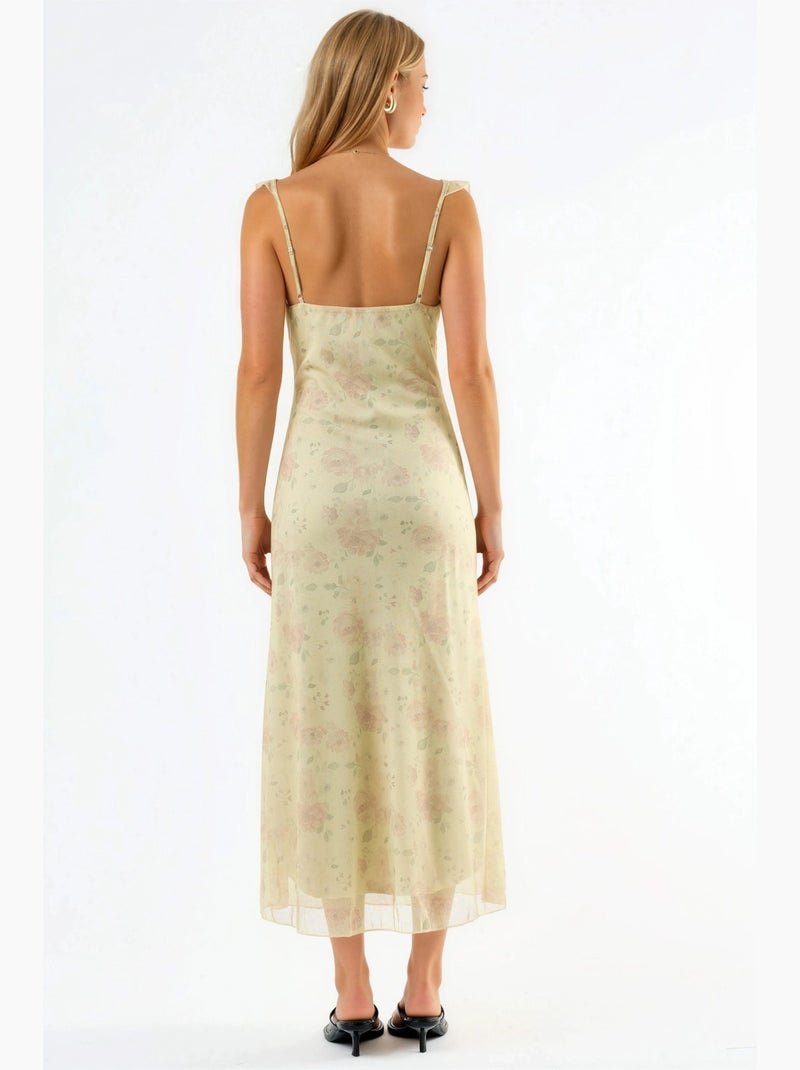 Vestido midi floral con cuello en v hiccup Crema - Kiabi