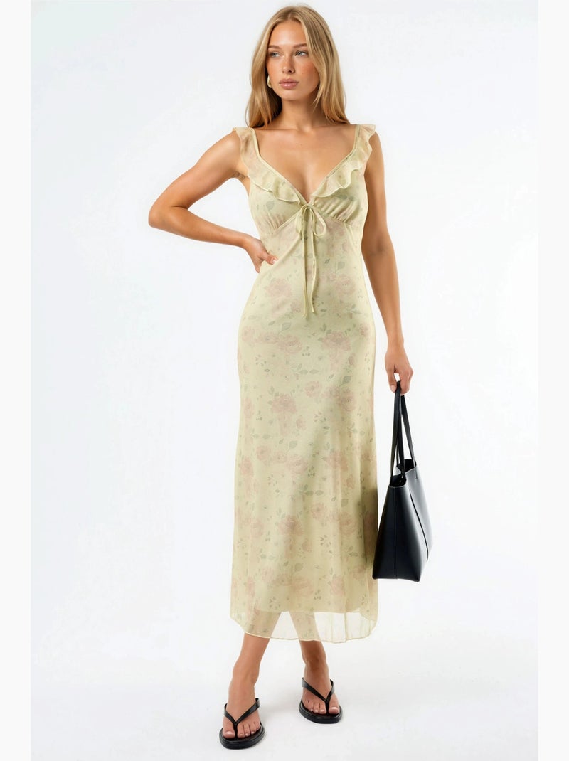Vestido midi floral con cuello en v hiccup Crema - Kiabi