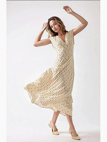 Vestido midi floral con cuello en v hiccup