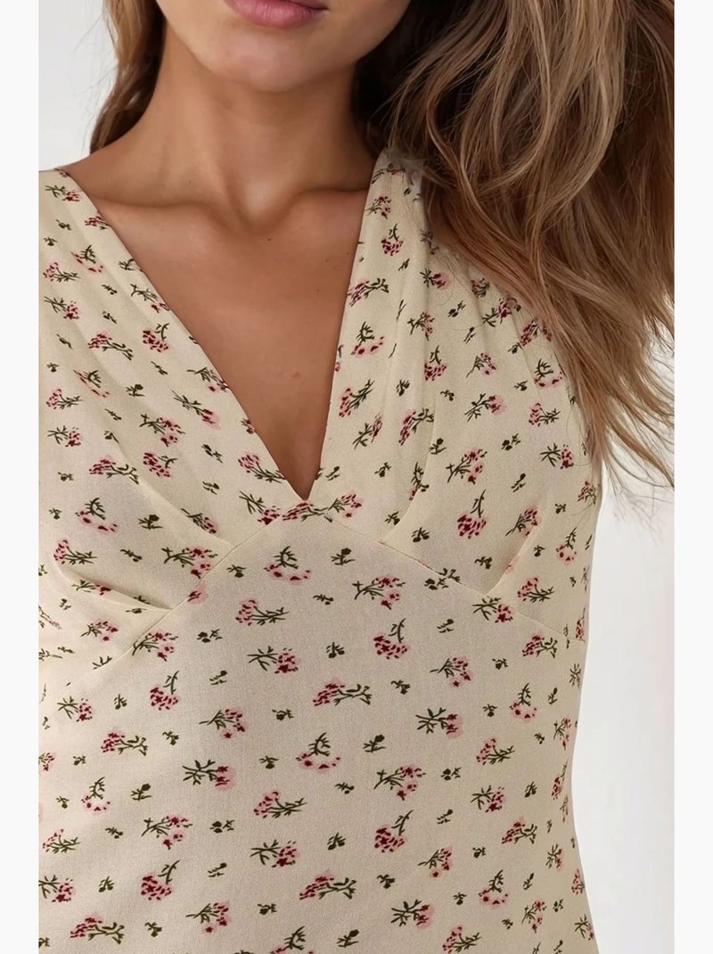 Vestido midi floral con cuello en v hiccup Multicolor - Kiabi