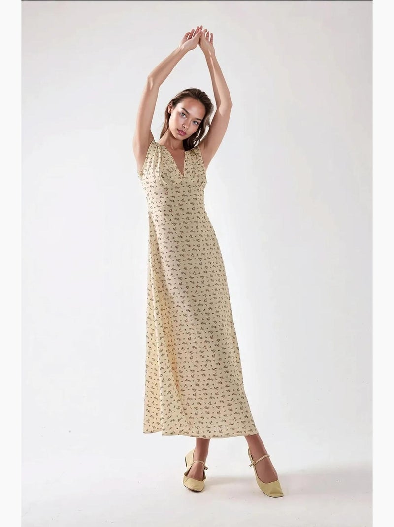 Vestido midi floral con cuello en v hiccup Multicolor - Kiabi