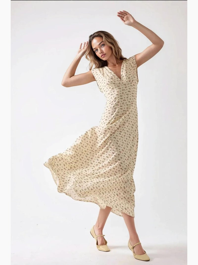 Vestido midi floral con cuello en v hiccup Multicolor - Kiabi