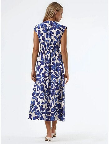 Vestido midi floral con cuello en v y detalle de lazo busem