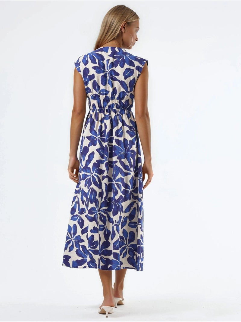 Vestido midi floral con cuello en v y detalle de lazo busem Azul oscuro - Kiabi