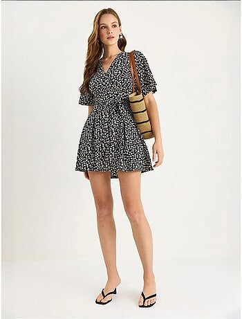 Vestido midi floral con escote en v y abertura lucci