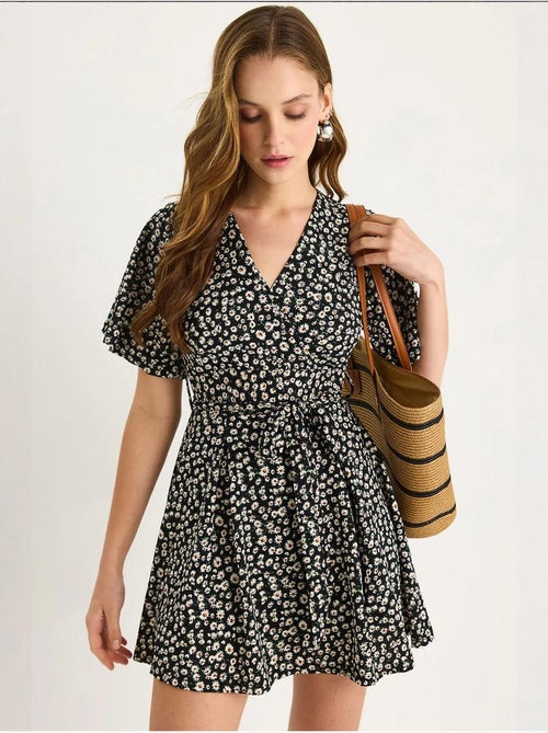 Vestido midi floral con escote en v y abertura lucci - Kiabi