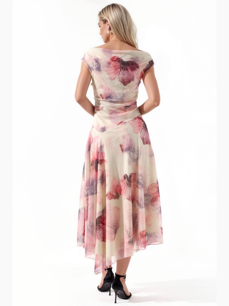 Vestido midi floral de corte a con cuello asimétrico hiccup Crema - Kiabi
