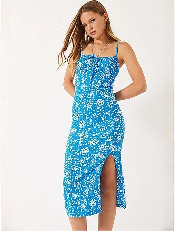 Vestido midi floral de escote cuadrado lucci