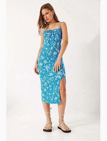 Vestido midi floral de escote cuadrado lucci