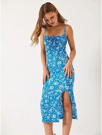 Vestido midi floral de escote cuadrado lucci