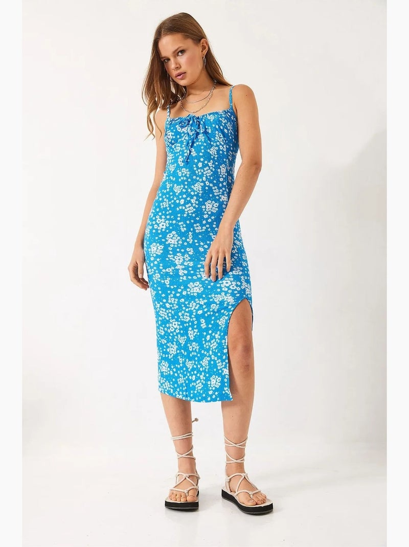 Vestido midi floral de escote cuadrado lucci Azul eléctrico - Kiabi