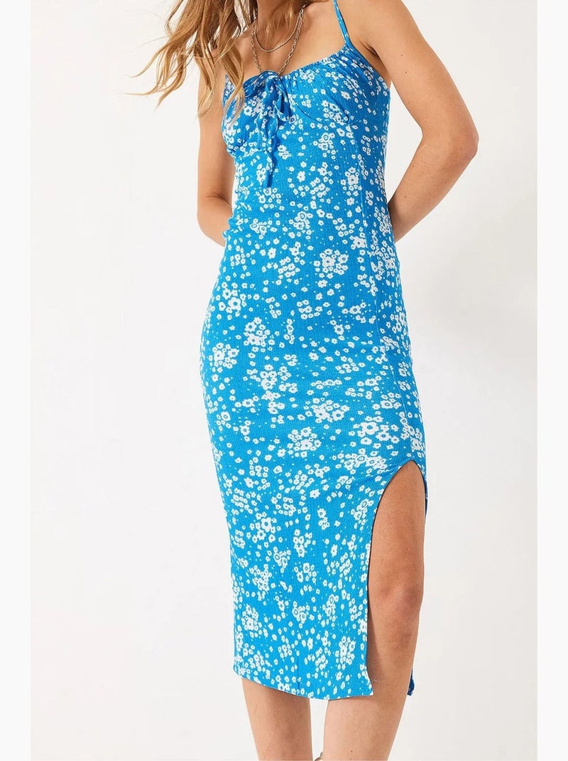 Vestido midi floral de escote cuadrado lucci Azul eléctrico - Kiabi