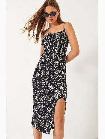 Vestido midi floral de escote cuadrado lucci