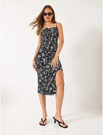 Vestido midi floral de escote cuadrado lucci