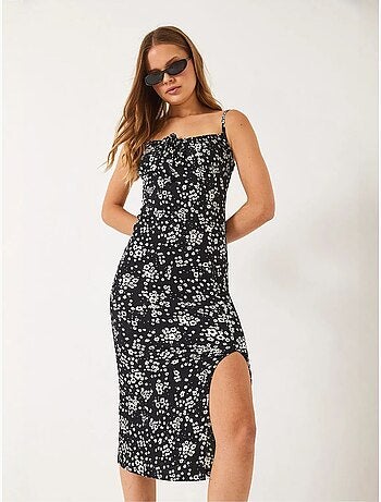 Vestido midi floral de escote cuadrado lucci