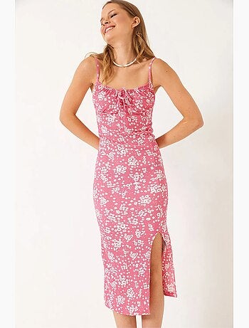 Vestido midi floral de escote cuadrado lucci
