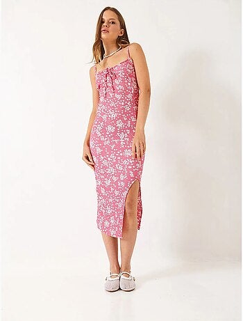 Vestido midi floral de escote cuadrado lucci