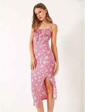 Vestido midi floral de escote cuadrado lucci
