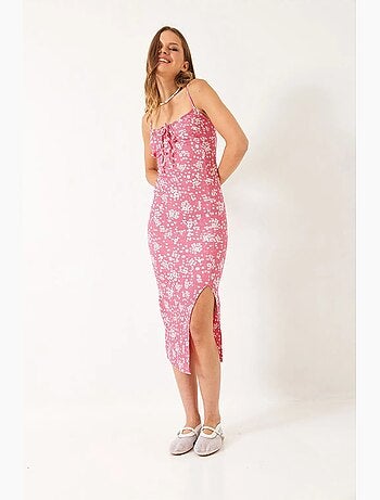 Vestido midi floral de escote cuadrado lucci