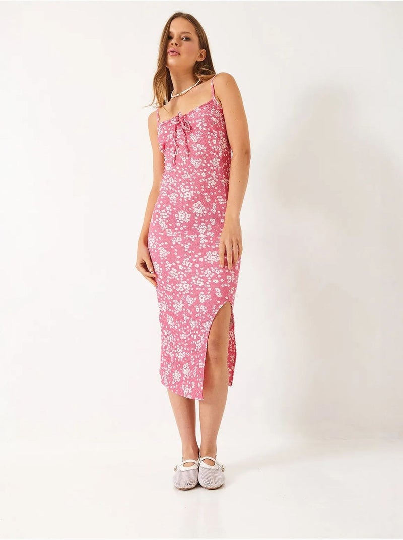 Vestido midi floral de escote cuadrado lucci Rosa claro - Kiabi