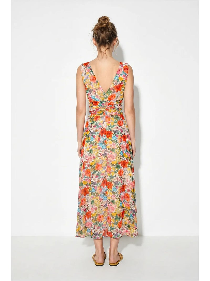 Vestido midi floral de línea a lucci Blanco - Kiabi