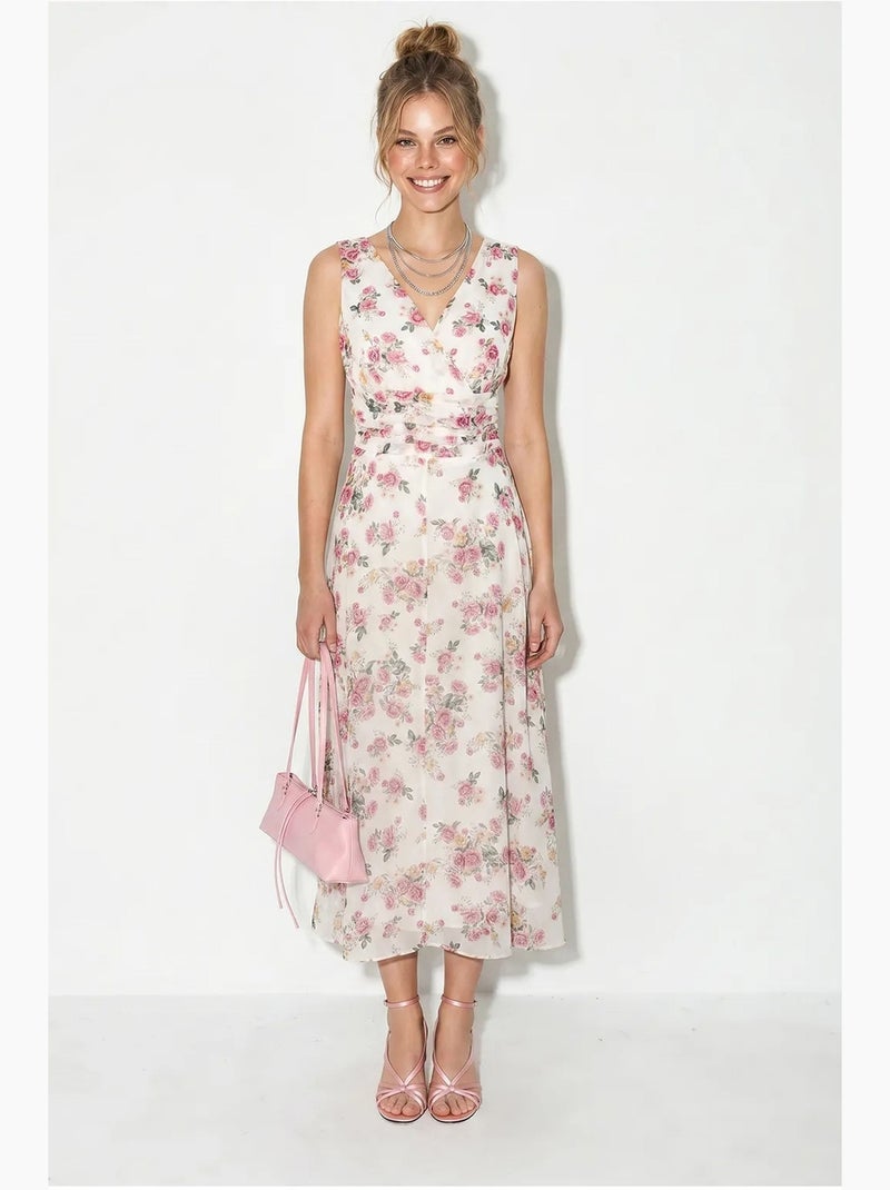 Vestido midi floral de línea a lucci Blanco Rosa - Kiabi