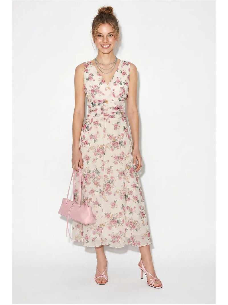 Vestido midi floral de línea a lucci Blanco Rosa - Kiabi
