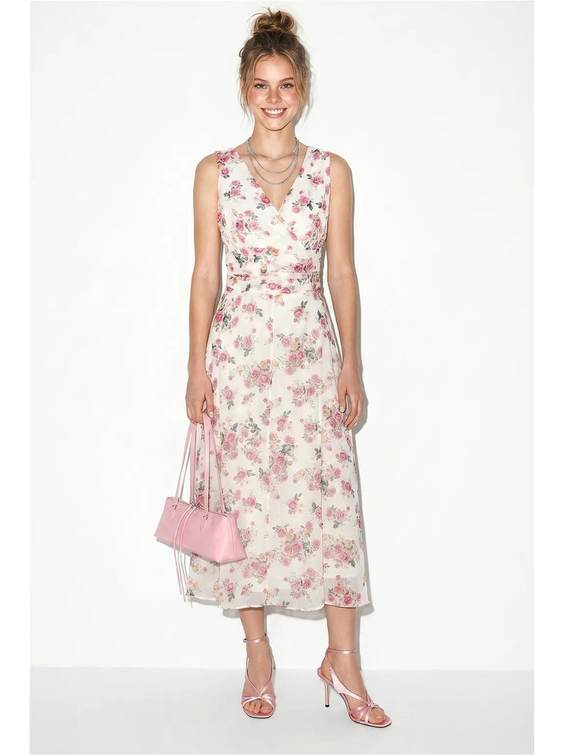 Vestido midi floral de línea a lucci Blanco Rosa - Kiabi