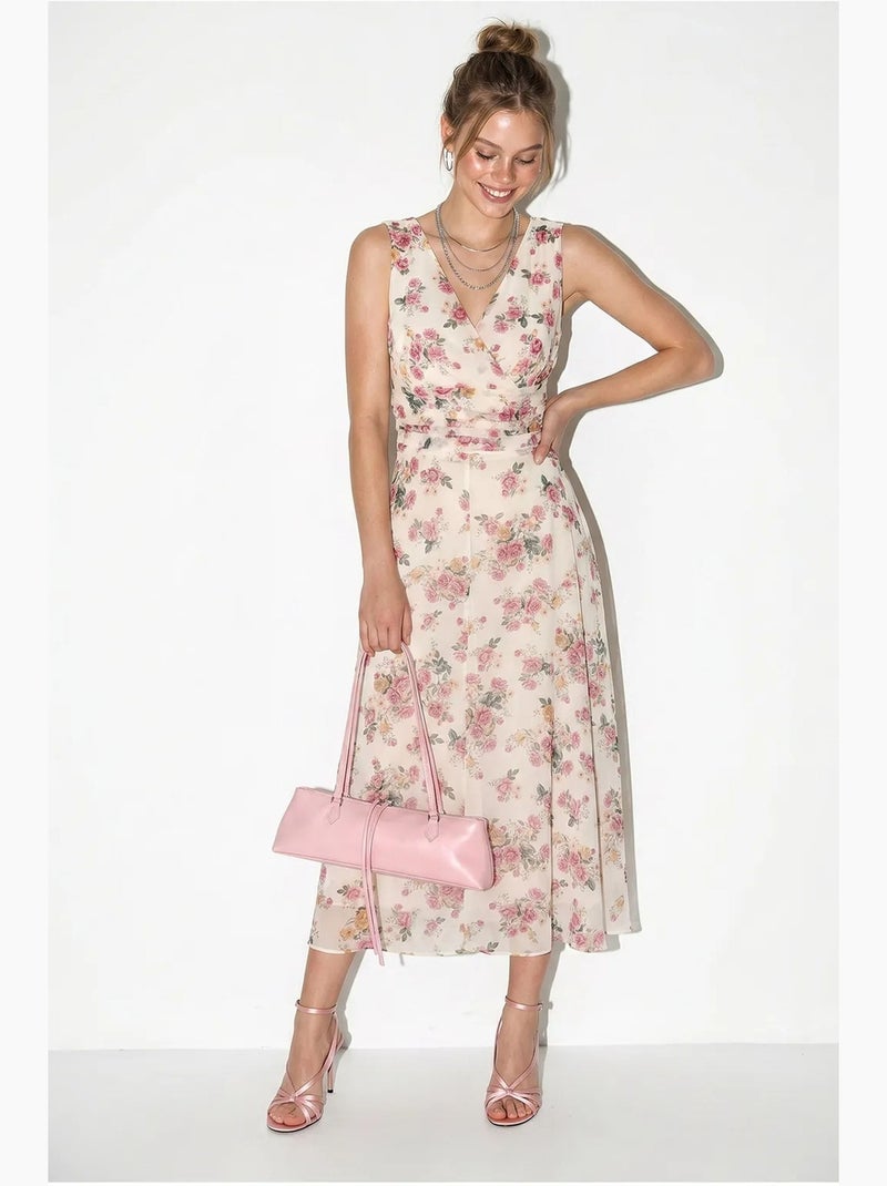 Vestido midi floral de línea a lucci Blanco Rosa - Kiabi