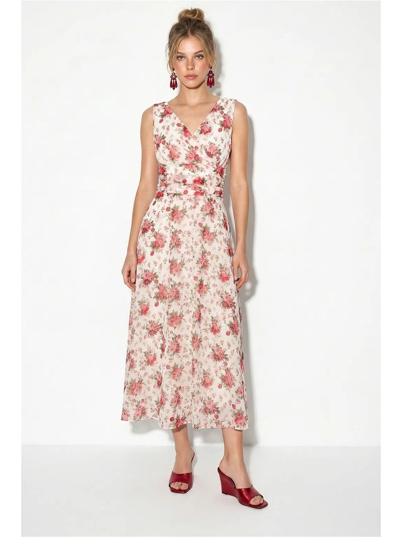 Vestido midi floral de línea a lucci Rosa/Blanco - Kiabi