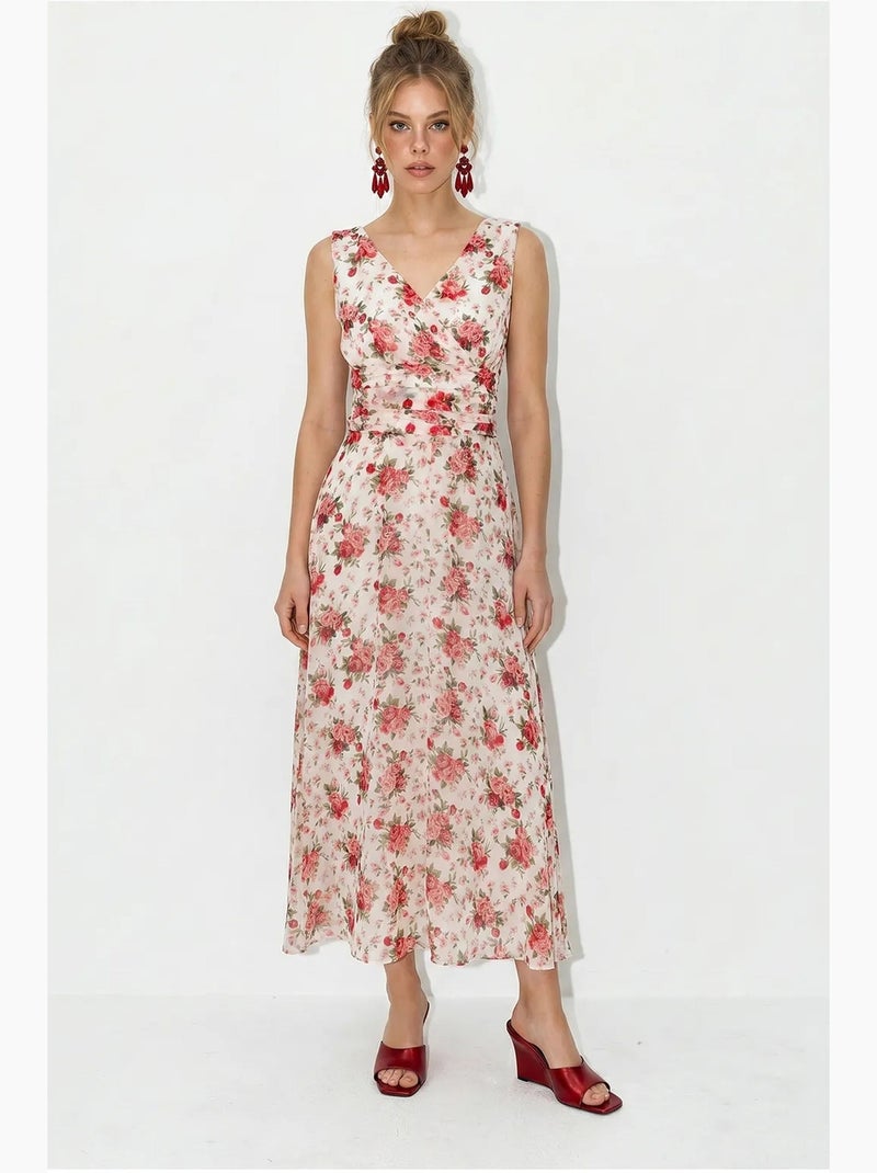 Vestido midi floral de línea a lucci Rosa/Blanco - Kiabi