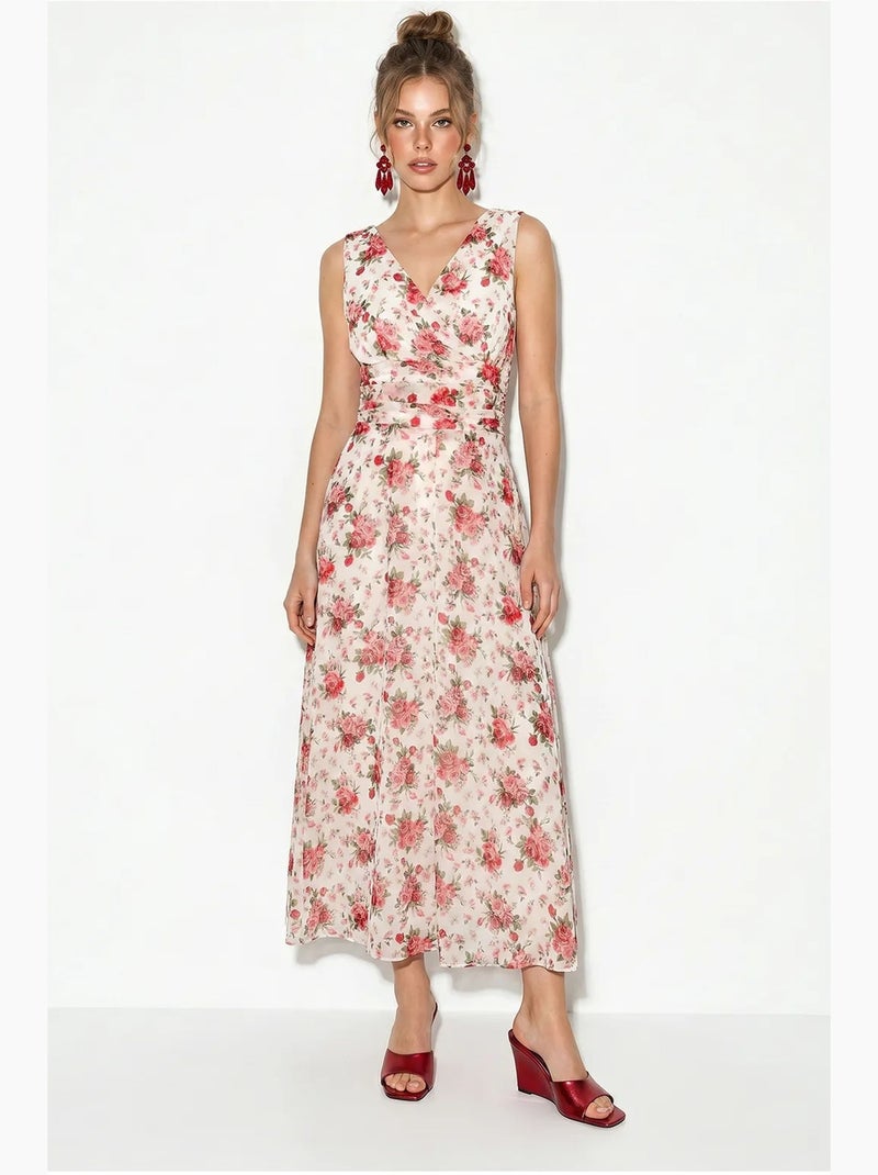 Vestido midi floral de línea a lucci Rosa/Blanco - Kiabi