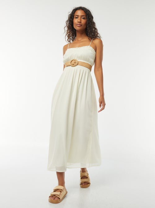 Vestido midi fruncido con tirantes finos - Kiabi