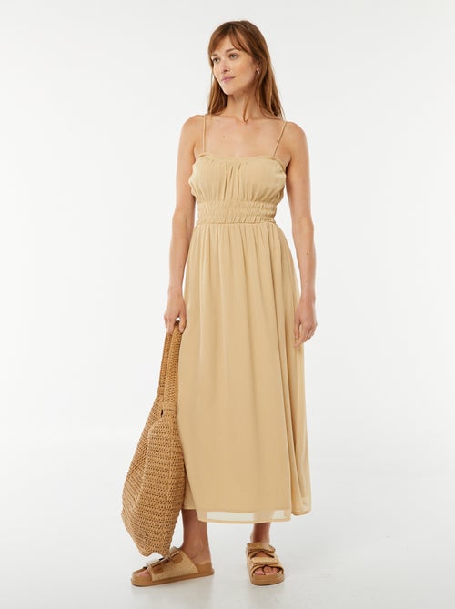 Vestido midi fruncido con tirantes finos - Kiabi