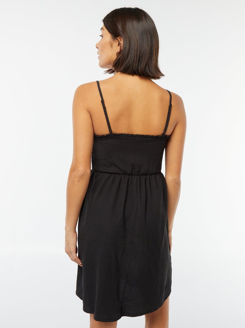 Vestido midi fruncido con tirantes negro - Kiabi