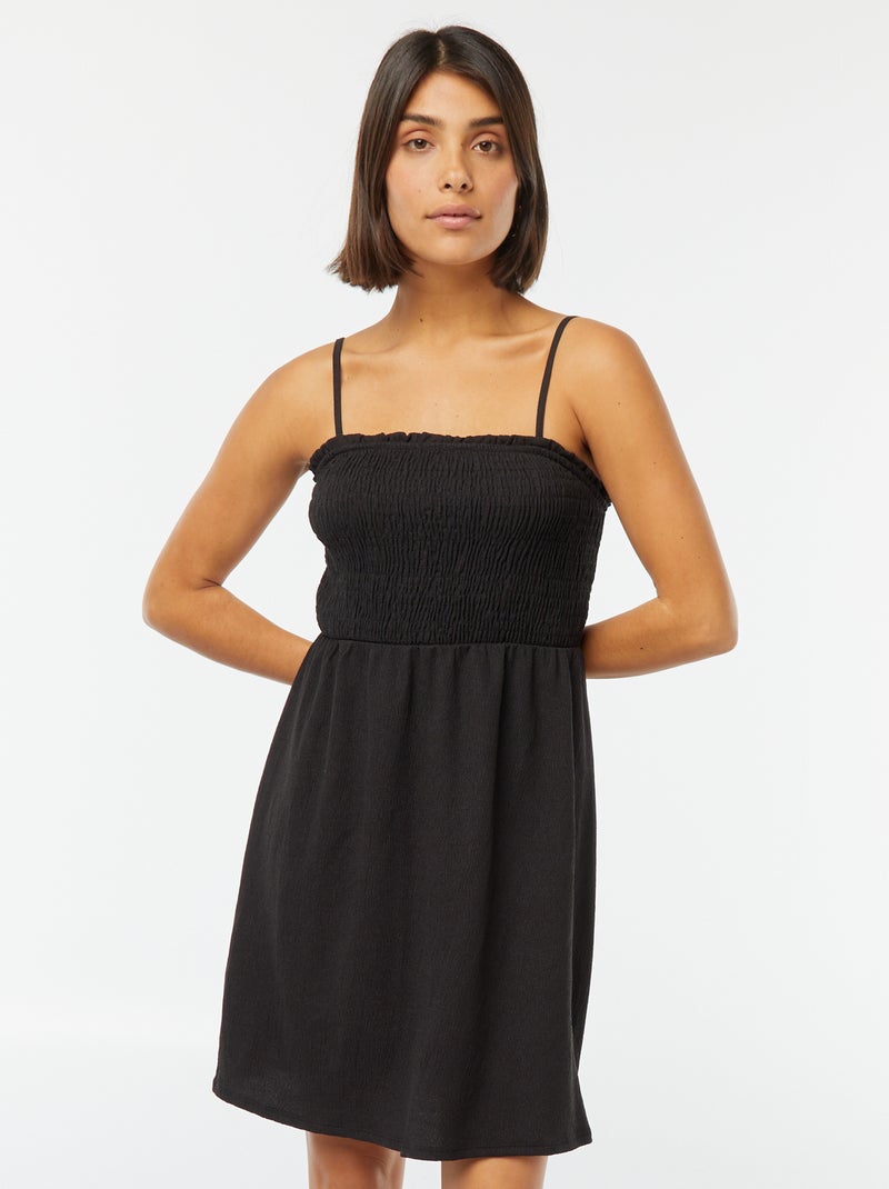 Vestido midi fruncido con tirantes negro - Kiabi