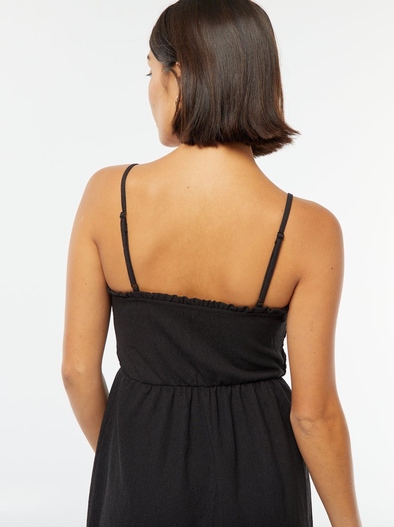 Vestido midi fruncido con tirantes negro - Kiabi