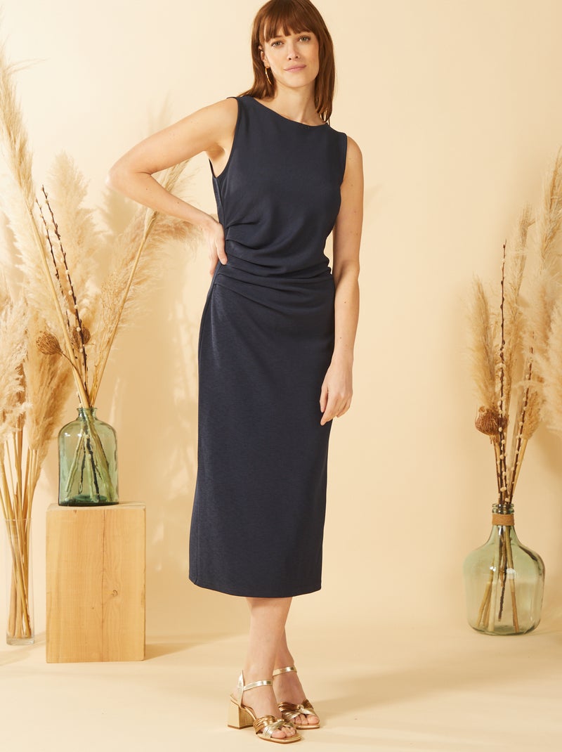 Vestido midi fruncido sin mangas AZUL - Kiabi