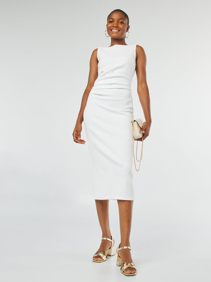 Vestido midi fruncido sin mangas BLANCO - Kiabi