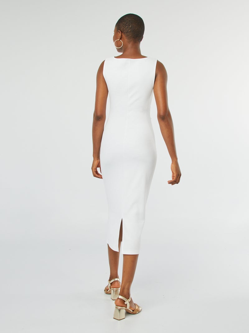 Vestido midi fruncido sin mangas BLANCO - Kiabi