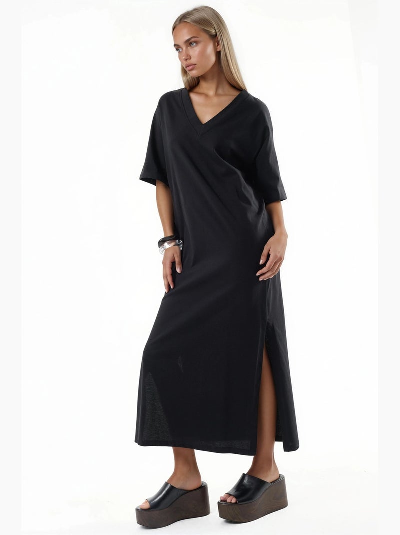 Vestido midi holgado con cuello de pico busem Negro - Kiabi