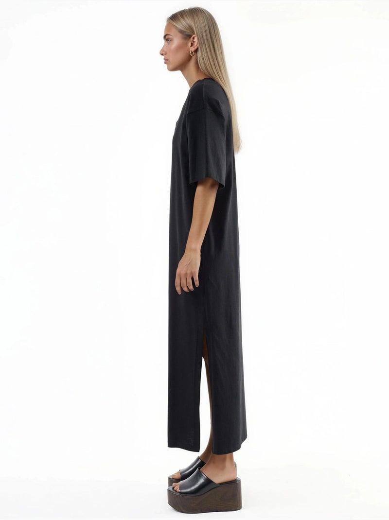 Vestido midi holgado con cuello de pico busem Negro - Kiabi