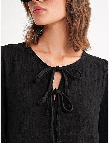 Vestido midi holgado con cuello en v y cierre de lazo mixray