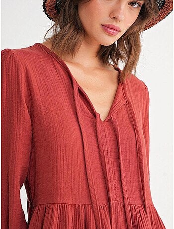Vestido midi holgado con cuello en v y cierre de lazo mixray