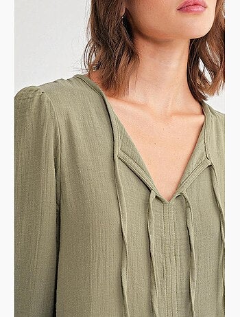Vestido midi holgado con cuello en v y cierre de lazo mixray