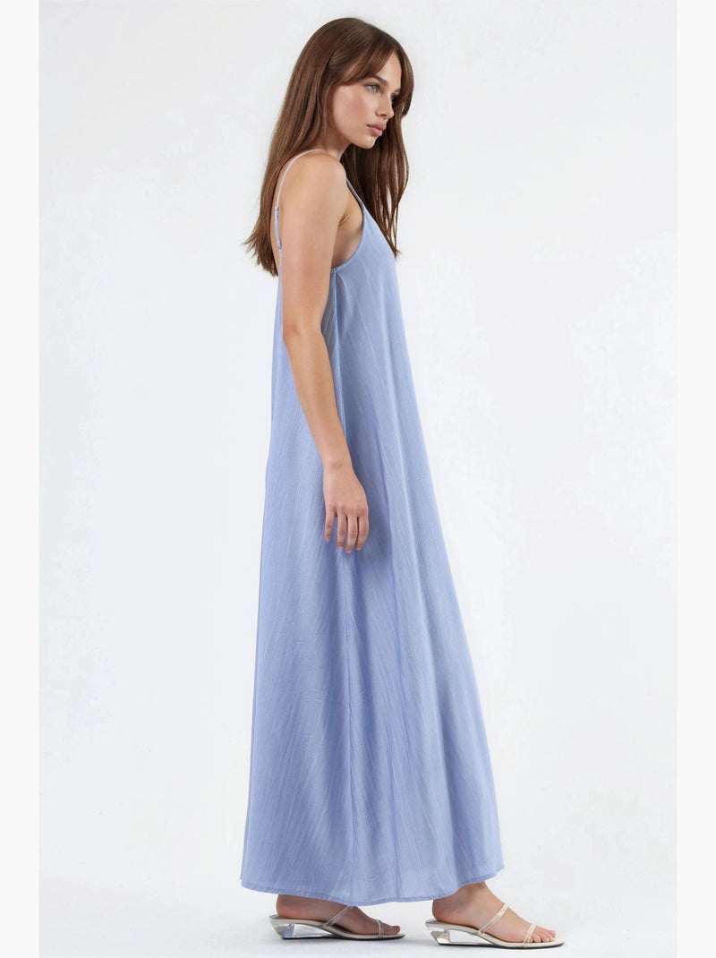 Vestido midi lencero con cuello en u y corte holgado busem Azul cielo - Kiabi