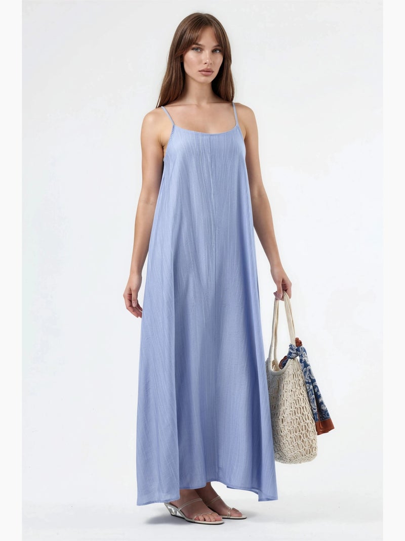 Vestido midi lencero con cuello en u y corte holgado busem Azul cielo - Kiabi