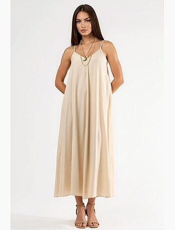 Vestido midi lencero con cuello en v busem