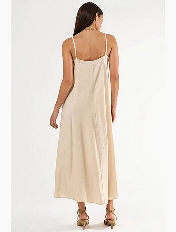 Vestido midi lencero con cuello en v busem